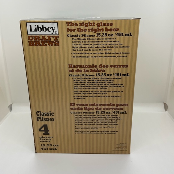 Libbey Craft Brews Classic Pilsner Beer Glasses, Set of 4, NIB - Picture 2 of 4